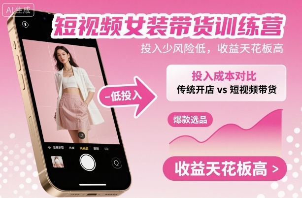 短视频女装带货训练营，投入少风险低，收益天花板高-轻创星球网