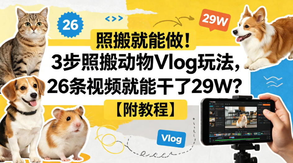 照搬就能做！3步照搬动物Vlog玩法，26条视频就能干了29W？【附教程】【赠coze一键生成工作流】-轻创星球网