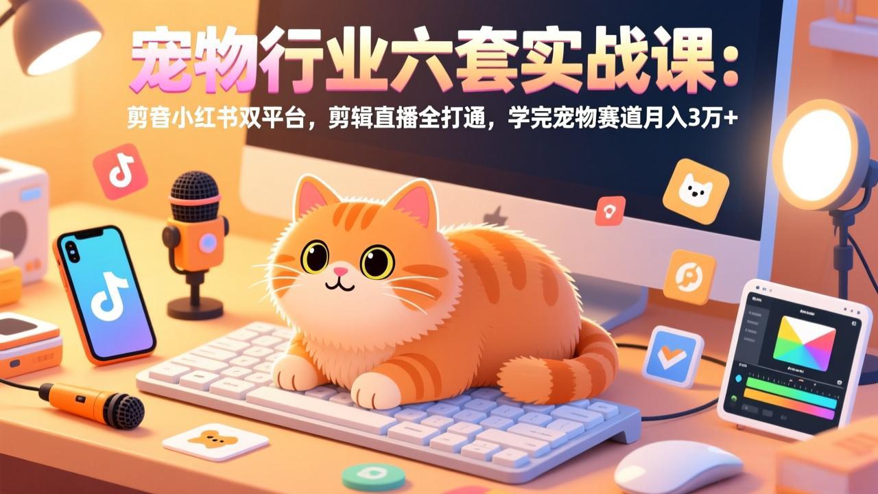 宠物行业六套实战课：抖音小红书双平台，剪辑直播全打通，学完宠物赛道月入3万+-轻创星球网