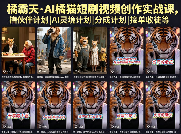 橘霸天·AI橘猫短剧视频创作实战课，撸伙伴计划|AI灵境计划|分成计划|接单收徒等-轻创星球网
