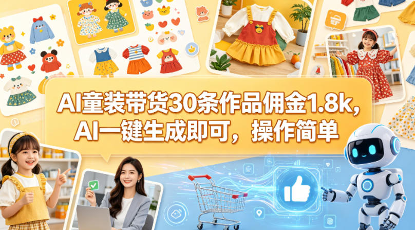 AI童装带货30条作品佣金1.8k，AI一键生成即可，操作简单-轻创星球网
