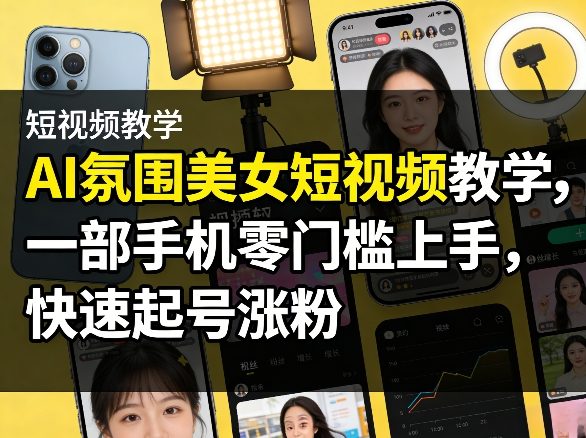 AI氛围美女短视频教学，一部手机零门槛上手，快速起号涨粉-轻创星球网