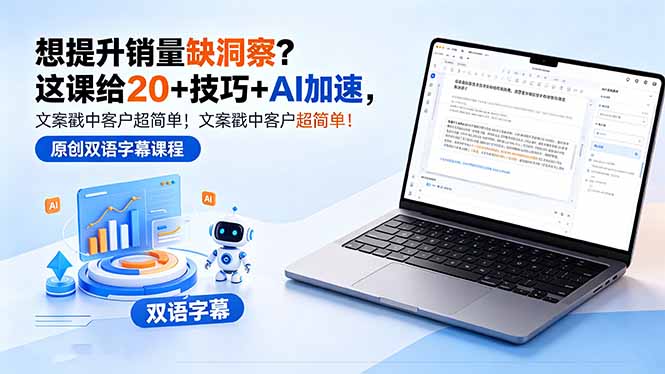 想提升销量缺洞察？这课给 20 + 技巧 + AI 加速，文案戳中客户超简单！【原创双语字幕】-轻创星球网