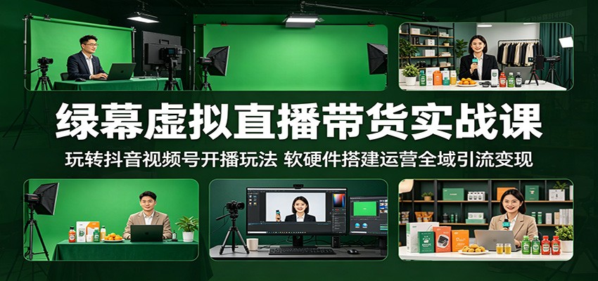 绿幕虚拟直播带货实战课：玩转抖音视频号开播玩法，软硬件搭建运营全域引流变现-轻创星球网
