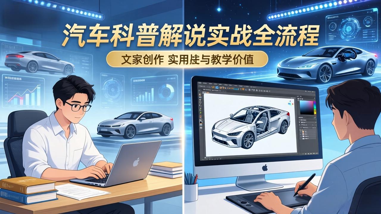 抖音汽车科普解说实战：文案+动画+画面处理+去水印全流程，打造专业汽车科普视频-轻创星球网