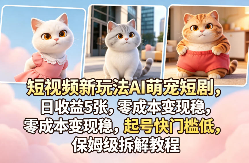 短视频新玩法AI萌宠短剧，日收益5张，零成本变现稳，起号快门槛低，保姆级拆解教程-轻创星球网