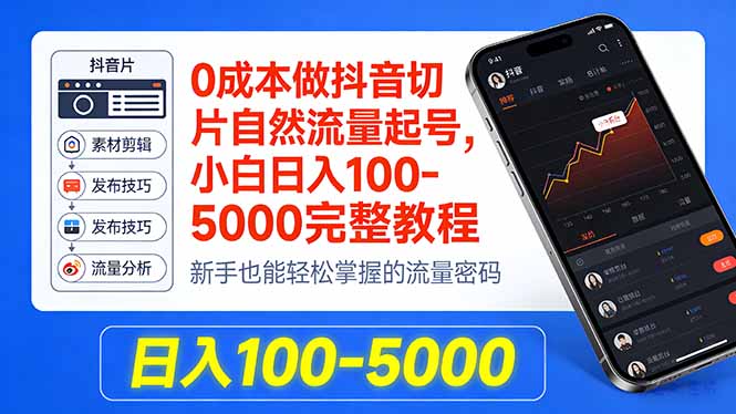 0成本做抖音切片自然流量起号，小白日入100-5000完整教程-轻创星球网