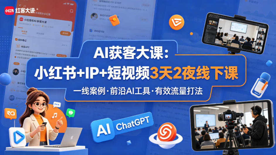 AI获客大课小红书+IP+短视频3天2夜线下课，用最真实的一线案例，最前沿的AI工具，最有效的流量打法-轻创星球网