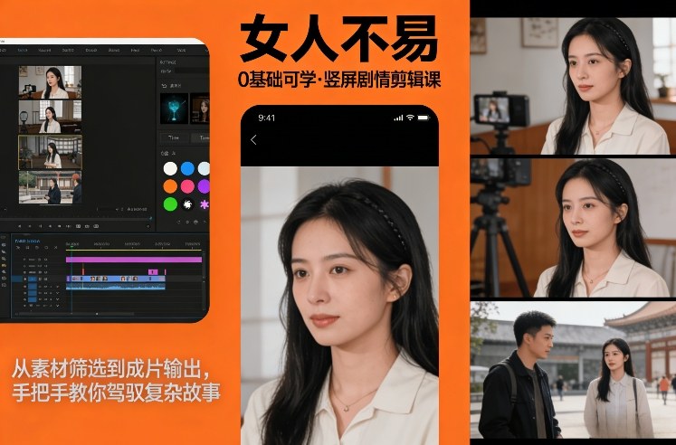 0基础可学！《女人不易》竖屏剧情剪辑课，从素材筛选到成片输出，手把手教你驾驭复杂故事-轻创星球网