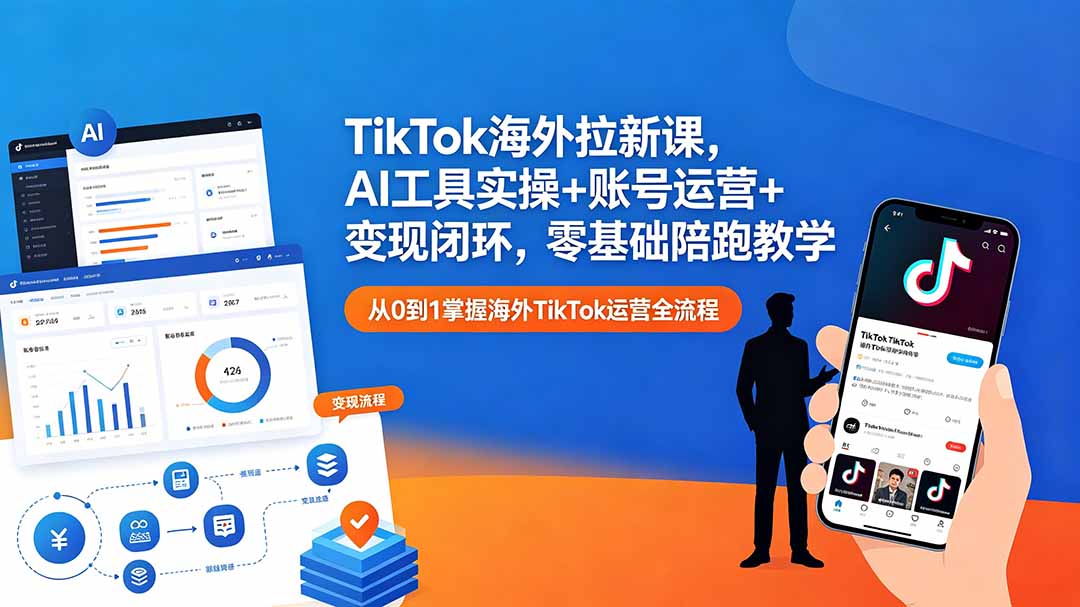 TikTok海外拉新课，AI工具实操+账号运营+变现闭环，零基础陪跑教学-轻创星球网
