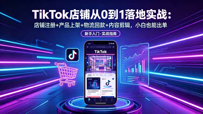 TikTok店铺从0到1落地实战：店铺注册+产品上架+物流回款+内容剪辑，小白也能出单-轻创星球网