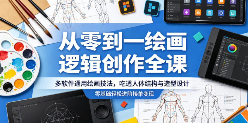 从零到一绘画逻辑创作全课，多软件通用绘画技法，吃透人体结构与造型设计，零基础轻松进阶接单变现-轻创星球网