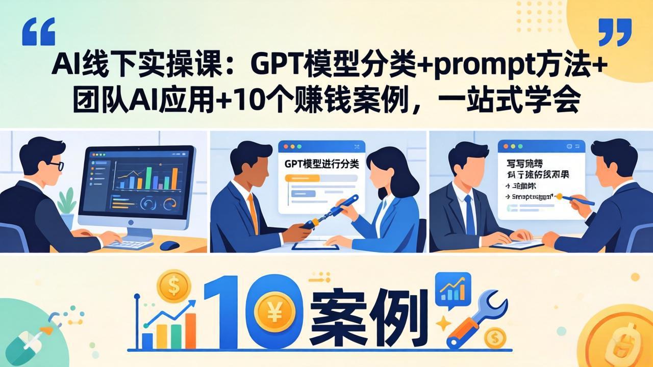AI线下实操课：GPT模型分类+prompt方法+团队AI应用+10个赚钱案例，一站式学会-轻创星球网