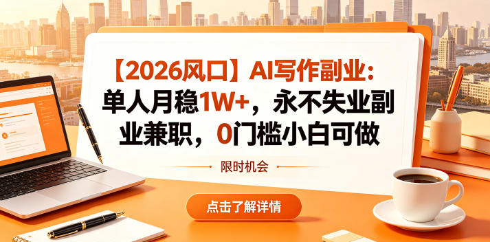 【2026风口】AI写作副业：单人月稳1W+，永不失业副业兼职，0门槛小白可做【揭秘】-轻创星球网