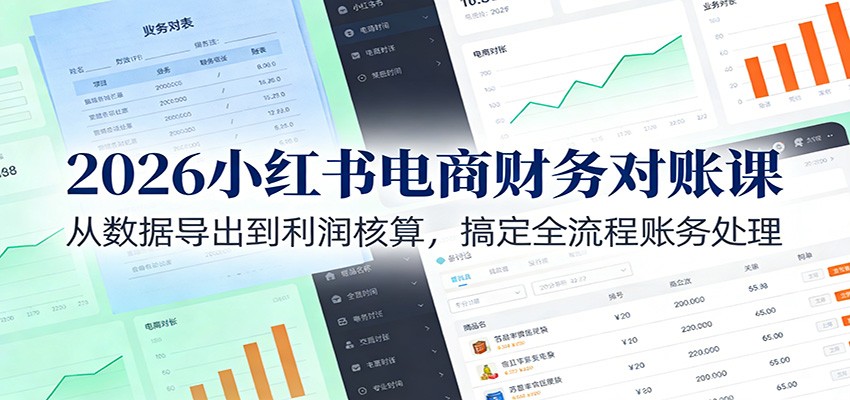 2026小红书电商财务对账课：从数据导出到利润核算，搞定全流程账务处理-轻创星球网