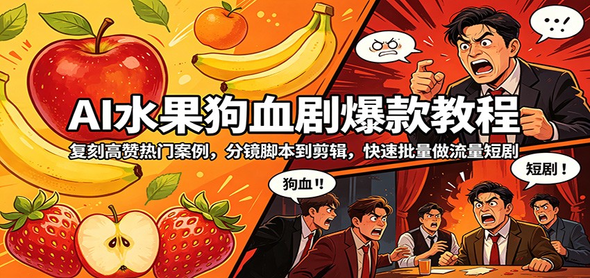 AI水果狗血剧爆款教程：复刻高赞热门案例，分镜脚本到剪辑，快速批量做流量短剧-轻创星球网