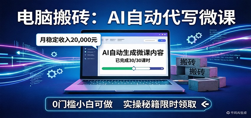 电脑搬砖AI自动代写微课，月稳定2W，0门槛小白可做，实操秘籍-轻创星球网