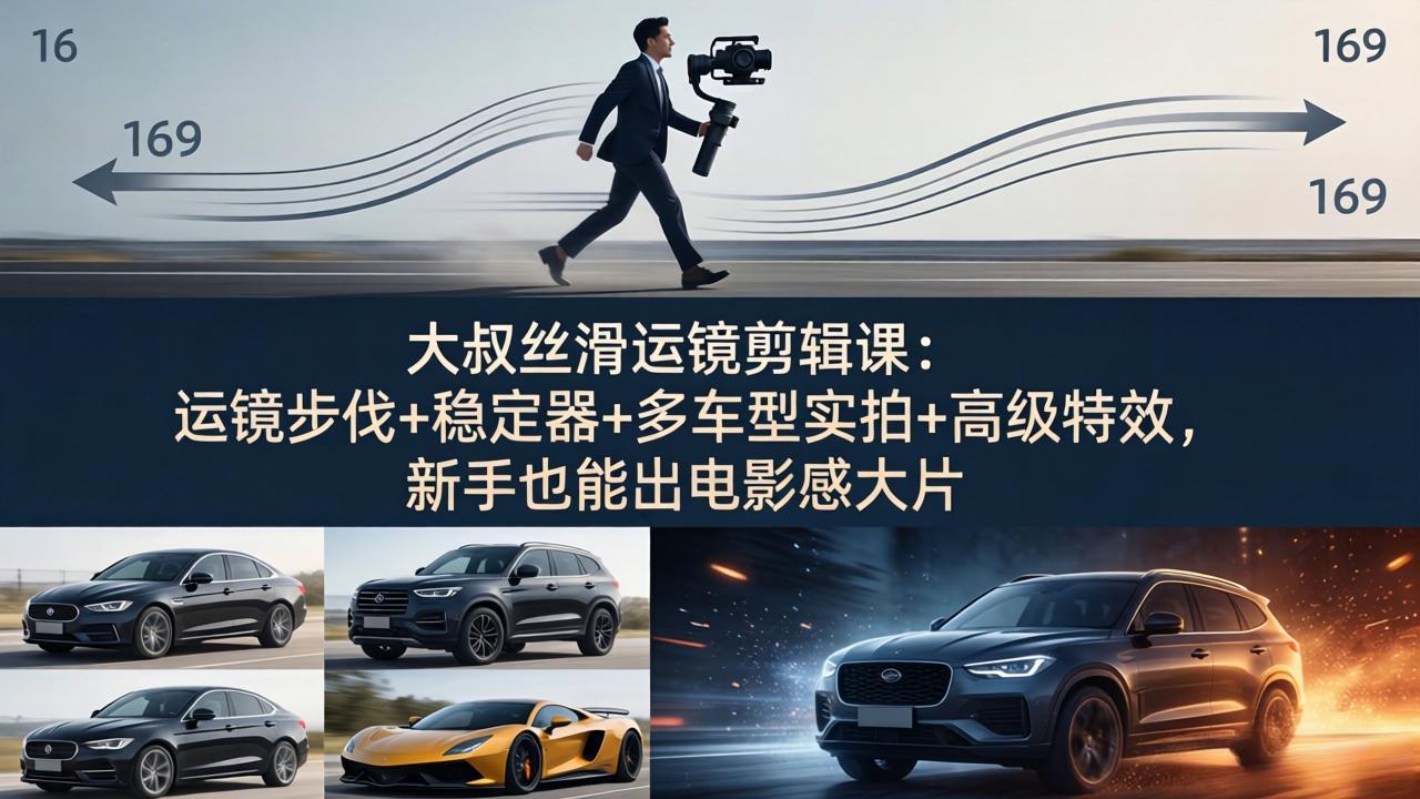 大叔丝滑运镜剪辑课：运镜步伐+稳定器+多车型实拍+高级特效，新手也能出电影感大片-轻创星球网
