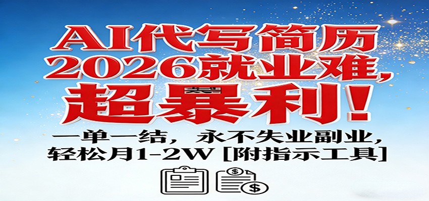 AI代写简历，2026就业难，超暴利！一单一结，永不失业副业，轻松月1-2W【附指令工具】-轻创星球网