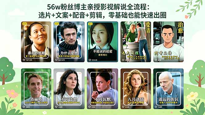 56万粉丝博主亲授影视解说全流程：选片+文案+配音+剪辑，零基础也能快速出圈-轻创星球网
