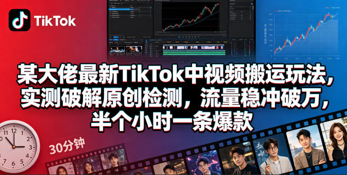 某大佬最新TikTok中视频搬运玩法，实测破解原创检测，流量稳冲破万，半个小时一条爆款-轻创星球网