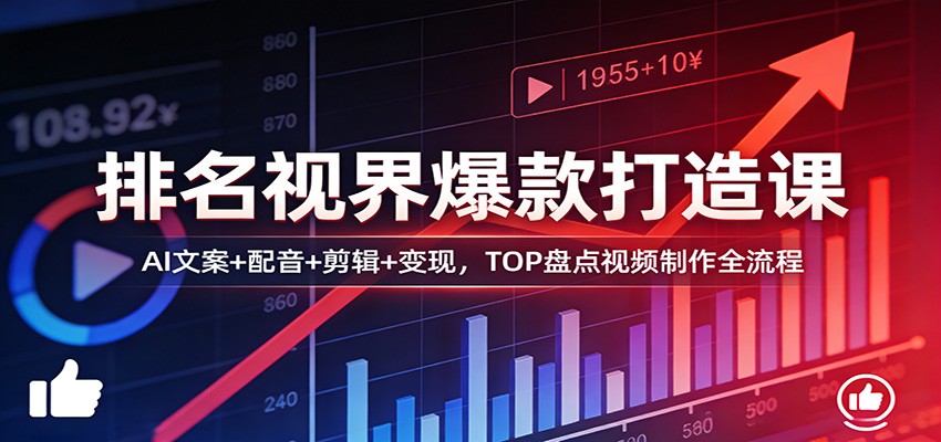 排名视界爆款打造课：AI文案+配音+剪辑+变现，TOP盘点视频制作全流程-轻创星球网
