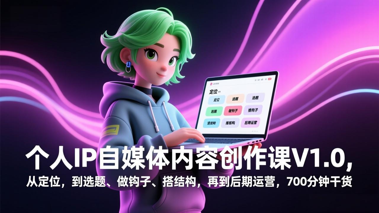 个人IP自媒体内容创作课V1.0，从定位，到选题、做钩子、搭结构，再到后期运营，700分钟干货-轻创星球网