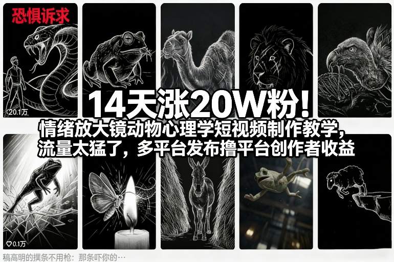 14天涨20W粉！情绪放大镜动物心理学短视频制作教学，流量太猛了，多平台发布撸平台创作者收益-轻创星球网
