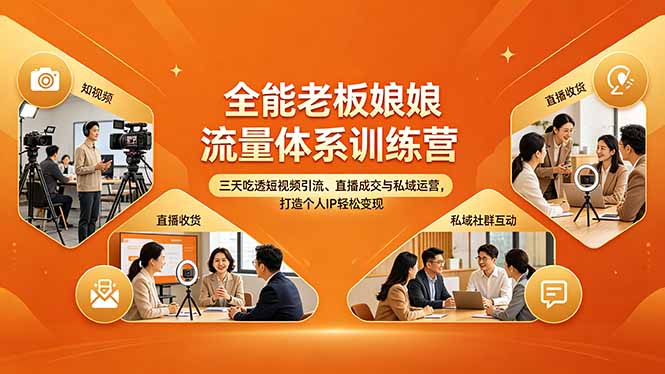 全能老板娘流量体系训练营，三天吃透短视频引流、直播成交与私域运营，打造个人IP轻松变现-轻创星球网