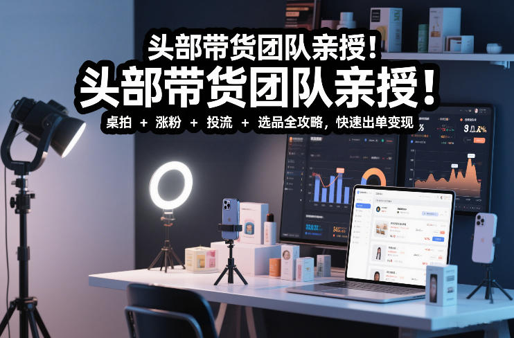 头部带货团队亲授！专业短视频实拍带货课：桌拍+涨粉+投流+选品全攻略，快速出单变现，月入2w+-轻创星球网