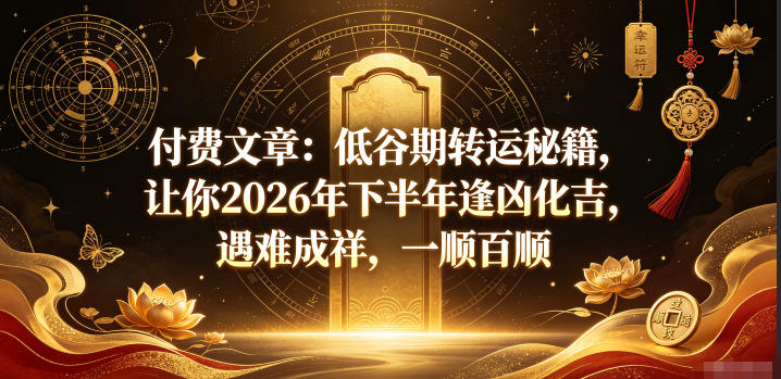 付费文章：低谷期转运秘籍，让你2026年下半年逢凶化吉，遇难成祥，一顺百顺-轻创星球网