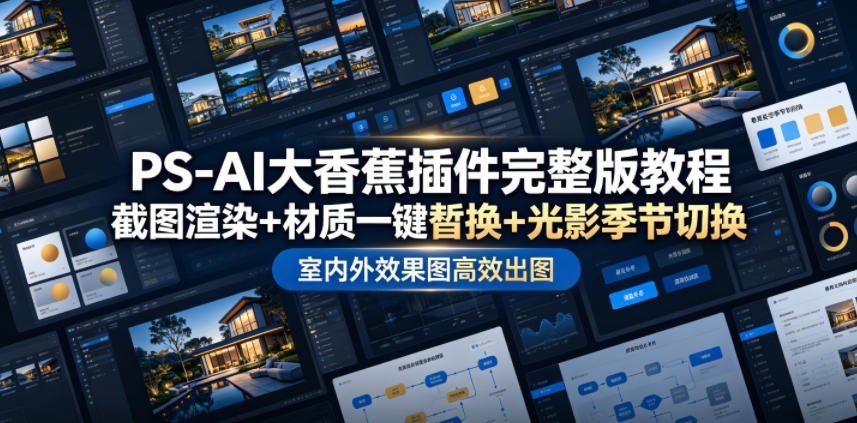 PS-AI大香蕉插件完整版教程，截图渲染+材质一键替换+光影季节切换，室内外效果图高效出图高阶课程-轻创星球网
