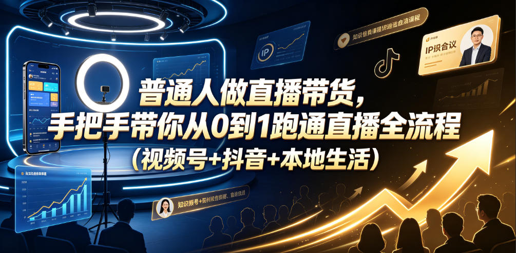 普通人做直播带货，手把手带你从0到1跑通直播全流程(视频号+抖音+本地生活)-轻创星球网