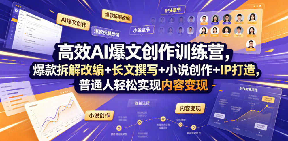 高效AI爆文创作训练营，爆款拆解改编+长文撰写+小说创作+IP打造，普通人轻松实现内容变现-轻创星球网