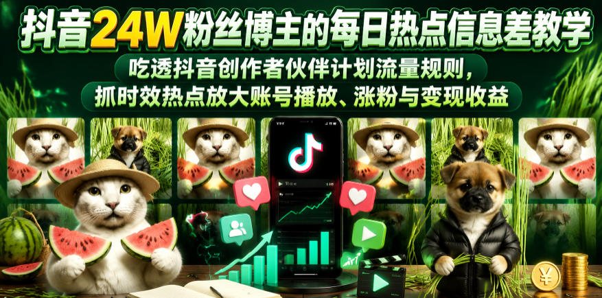 抖音24W粉丝博主的每日热点信息差教学，吃透创作者伙伴计划流量规则，抓时效热点放大账号播放、涨粉与变现收益-轻创星球网
