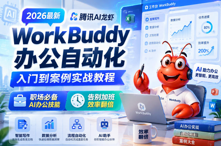 2026最新腾讯AI龙虾WorkBuddy办公自动化入门到案例实战教程，职场必备AI办公技能，告别加班，效率翻倍-轻创星球网