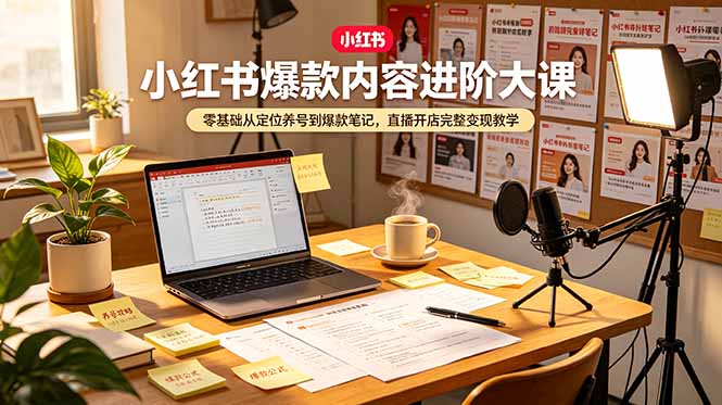 小红书爆款内容进阶大课，零基础从定位养号到爆款笔记，直播开店完整变现教学-轻创星球网