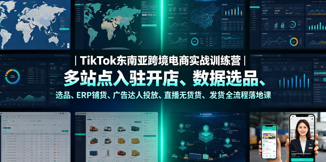 TikTok东南亚跨境电商实战训练营｜多站点入驻开店、数据选品、ERP铺货、广告达人投放、直播无货源发货全流程落地课-轻创星球网