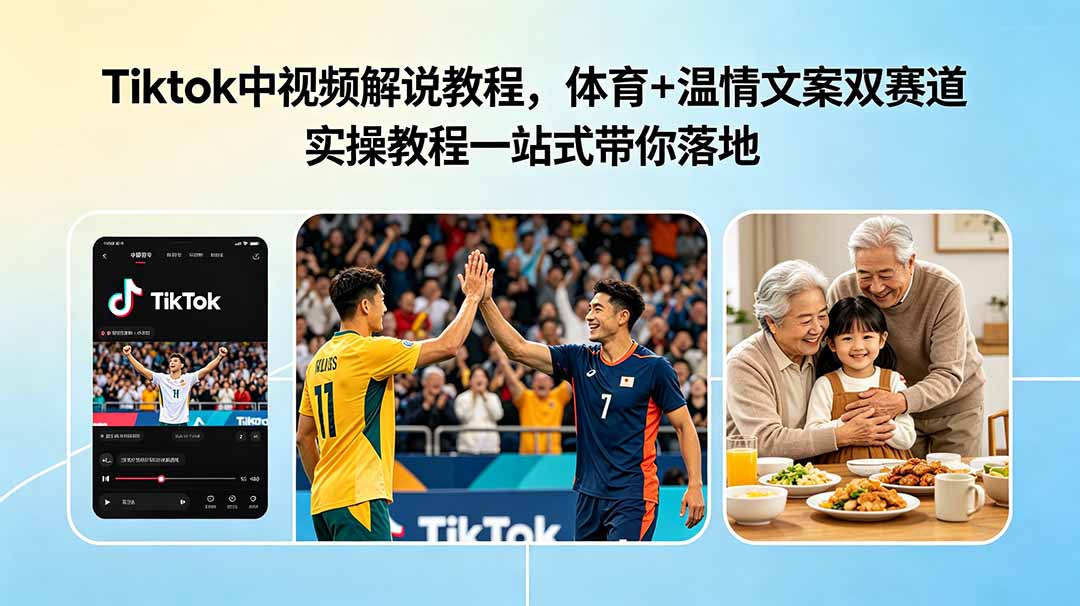 Tiktok中视频解说教程，体育+温情文案双赛道实操教程一站式带你落地-轻创星球网