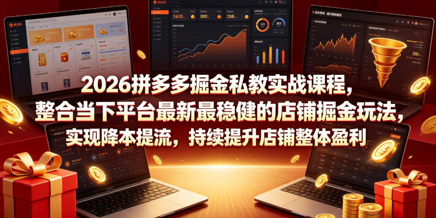 2026拼多多掘金私教实战课程，整合当下平台最新最稳健的店铺掘金玩法，实现降本提流，持续提升店铺整体盈利-轻创星球网