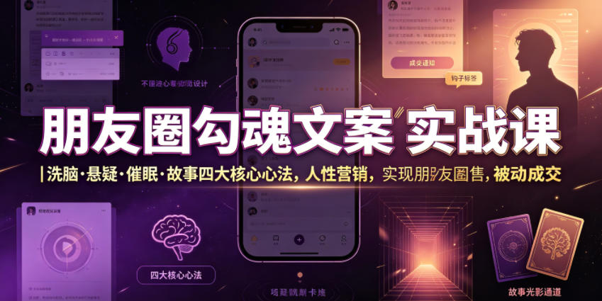 朋友圈勾魂文案实战课｜洗脑·悬疑·催眠·故事四大核心心法，吃透人性营销，实现朋友圈不销而售被动成交-轻创星球网