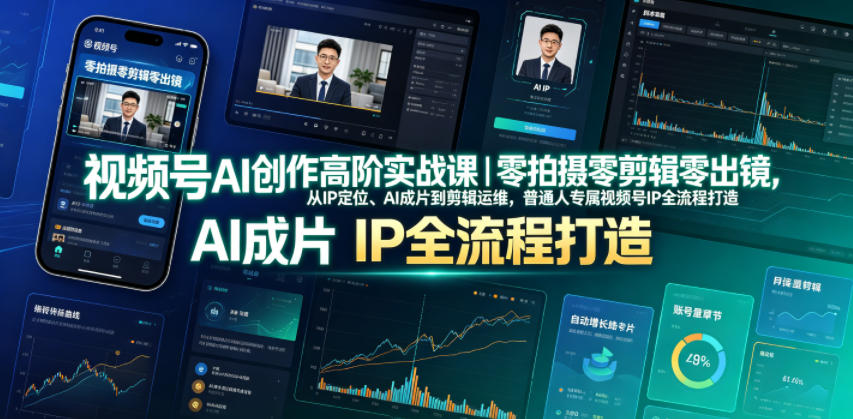 视频号AI创作高阶实战课｜零拍摄零剪辑零出镜，从IP定位、AI成片到剪辑运维，普通人专属视频号IP全流程打造-轻创星球网