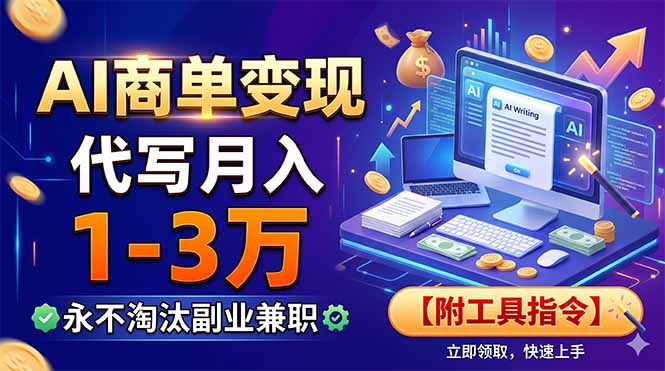 AI商单变现，靠代写月入1-3万，永不淘汰副业兼职【附工具指令】-轻创星球网