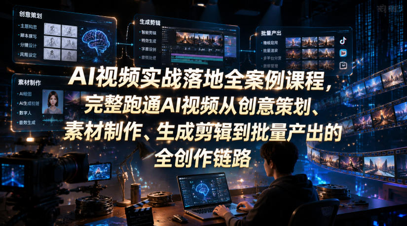 AI视频实战落地全案例课程，完整跑通AI视频从创意策划、素材制作、生成剪辑到批量产出的全创作链路-轻创星球网