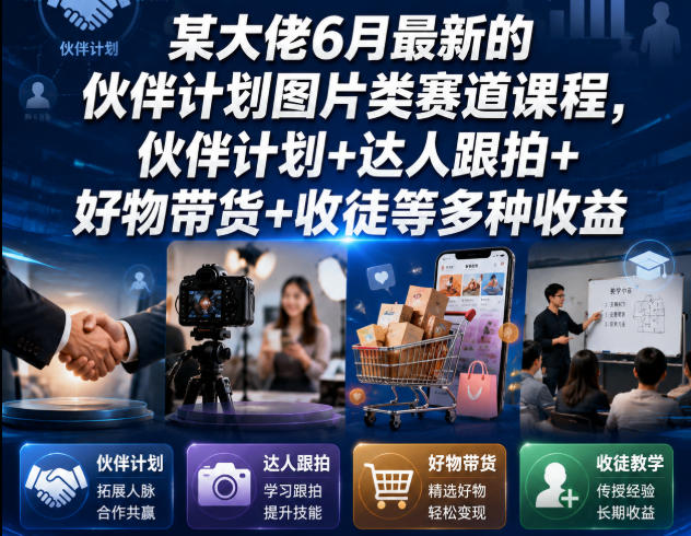 某大佬6月最新的伙伴计划图片类赛道课程，伙伴计划+达人跟拍+好物带货+收徒等多种收益-轻创星球网