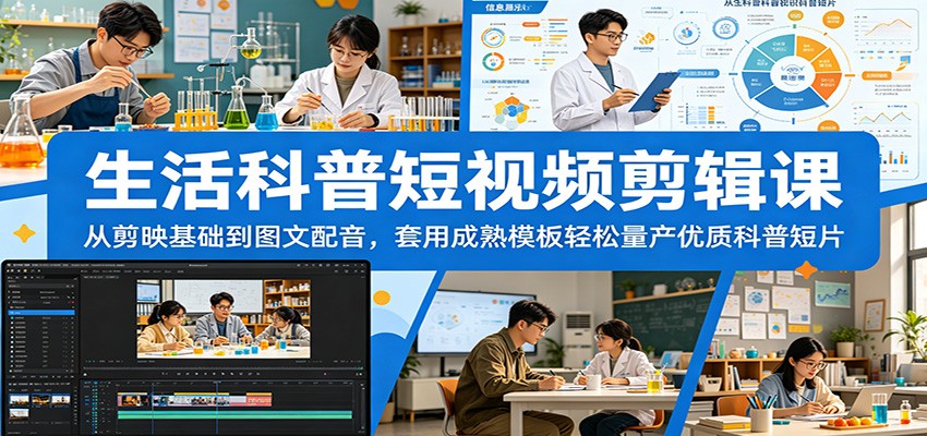 生活科普短视频剪辑课：从剪映基础到图文配音，套用成熟模板轻松量产优质科普短片-轻创星球网