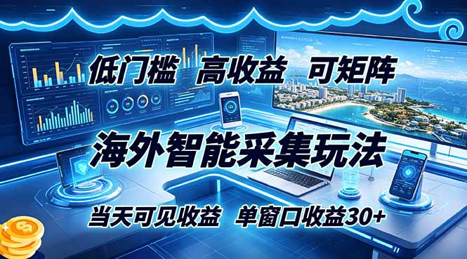 海外智能采集玩法，低门槛高单价可矩阵，当天可见收益，单窗口30+-轻创星球网