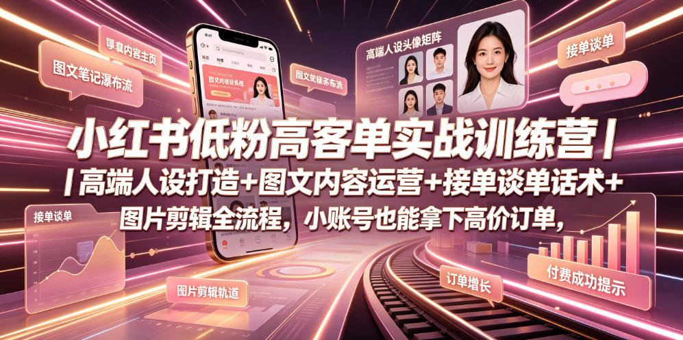 小红书低粉高客单实战训练营｜高端人设打造+图文内容运营+接单谈单话术+图片剪辑全流程，小账号也能拿下高价订单-轻创星球网