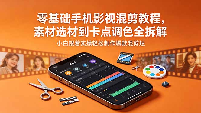 零基础手机影视混剪教程，素材选材到卡点调色全拆解，小白跟着实操轻松制作爆款混剪短片-轻创星球网