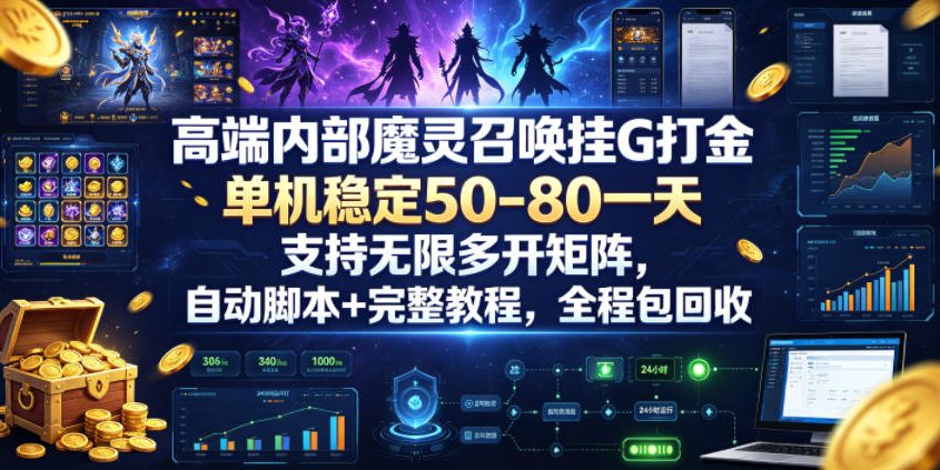 高端内部魔灵召唤挂G打金，单机稳定50-80一天，支持无限多开矩阵，自动脚本+完整教程，全程包回收【揭秘】-轻创星球网